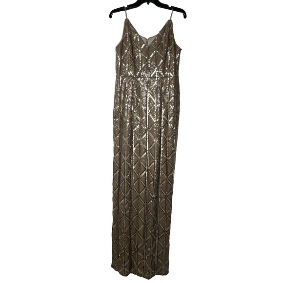 Adrianna Papell Sequin Gown Womens 6 Gold Maxi Sheath Dress Sparkly Formal - Picture 2 of 11